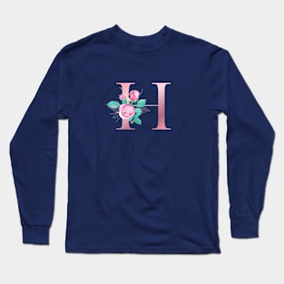 ALPHABET LETTER H IN FLORAL STYLE; PERSONALIZED GIFTS WITH FLOWERS LETTER Long Sleeve T-Shirt